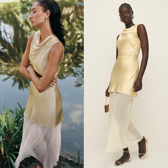 Reformation Logan Silk Dress Blonde Yellow NEW with tags